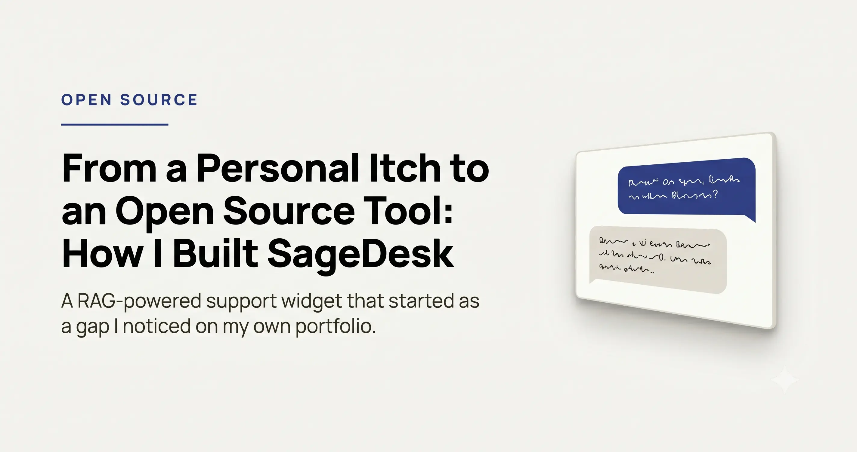 A minimal chat widget open on a developer portfolio site